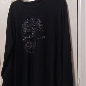 Black Long Sleeve Top with Rhinestone Skull